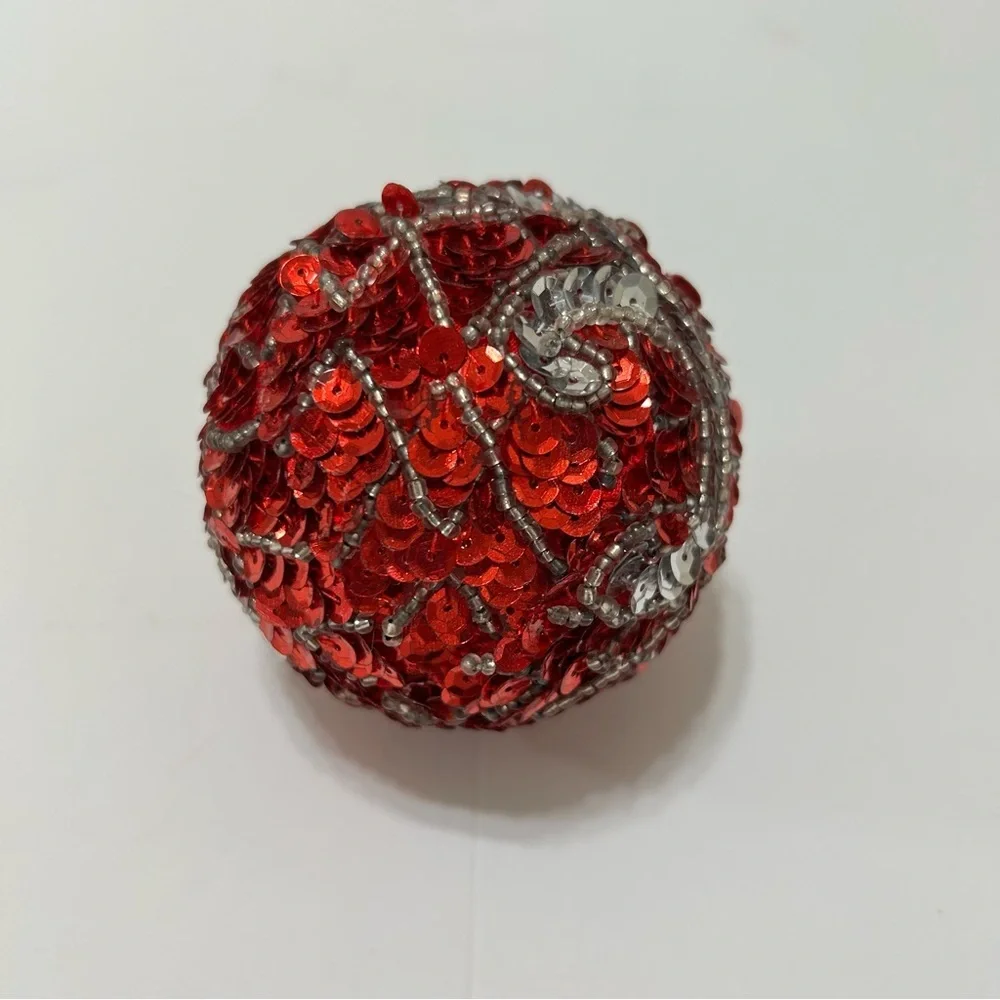 Vintage Red and silver Sequined Christmas Ornament